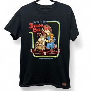 Demon Cat Graphic Black T-Shirt by Steven Rhodes